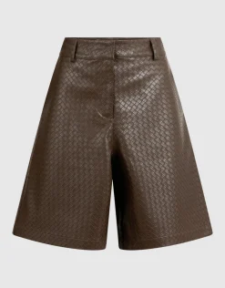 Relaxed Fit Vegan Leren Braided Short Donkerbruin