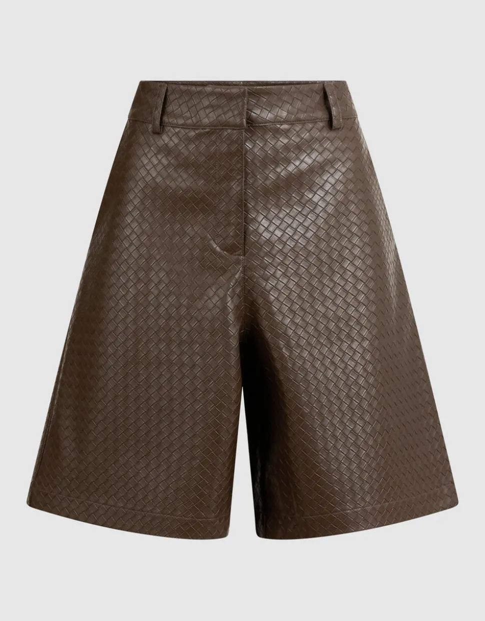 Relaxed Fit Vegan Leren Braided Short Donkerbruin