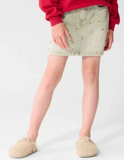 Rhinestone Denim Rok Groen