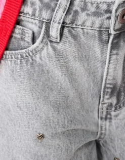 Rose Stud Wide Leg Fit Jeans Lichtgrijs