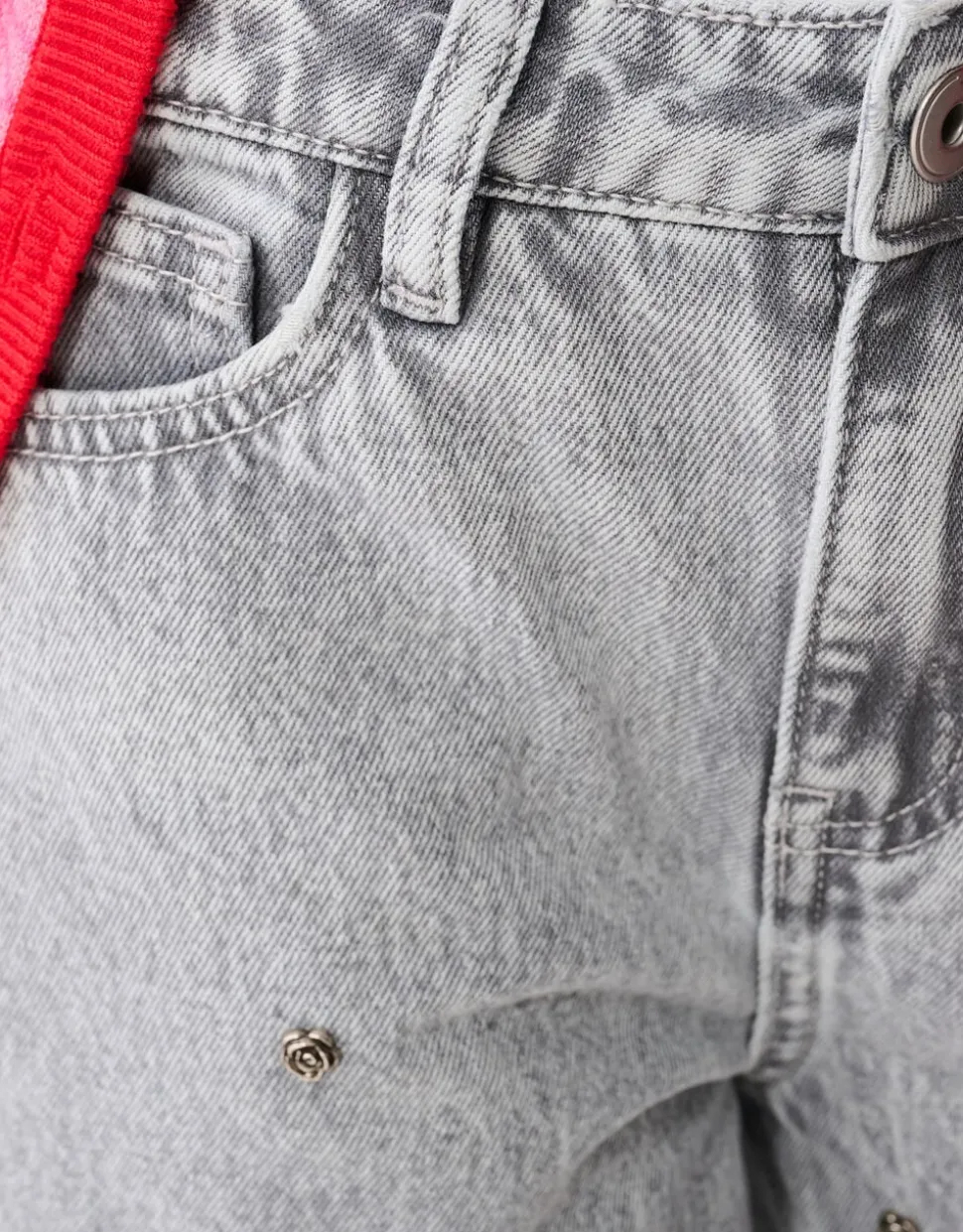 Rose Stud Wide Leg Fit Jeans Lichtgrijs