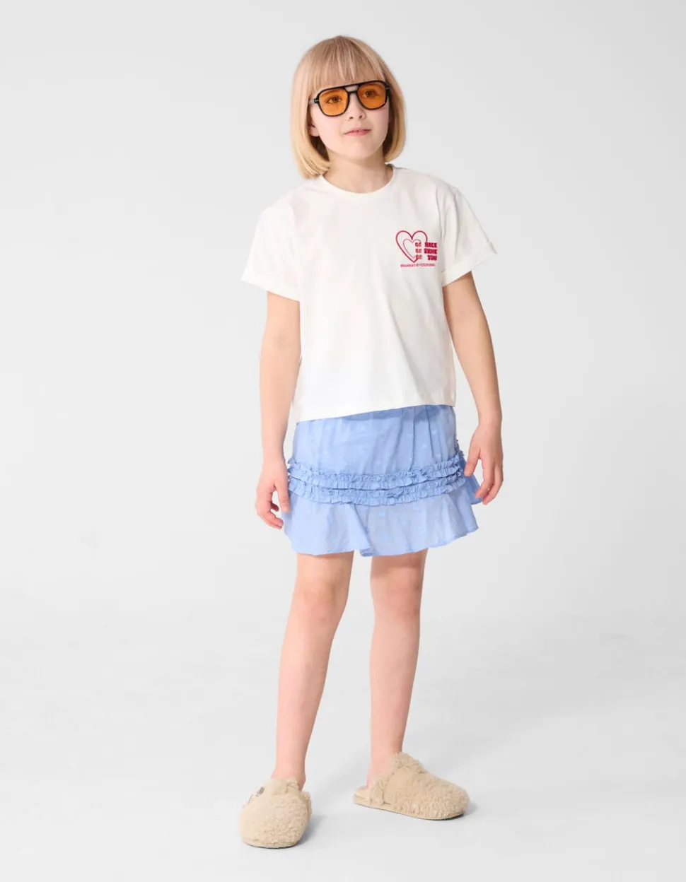 Ruffle Heart Mini Rok Lichtblauw