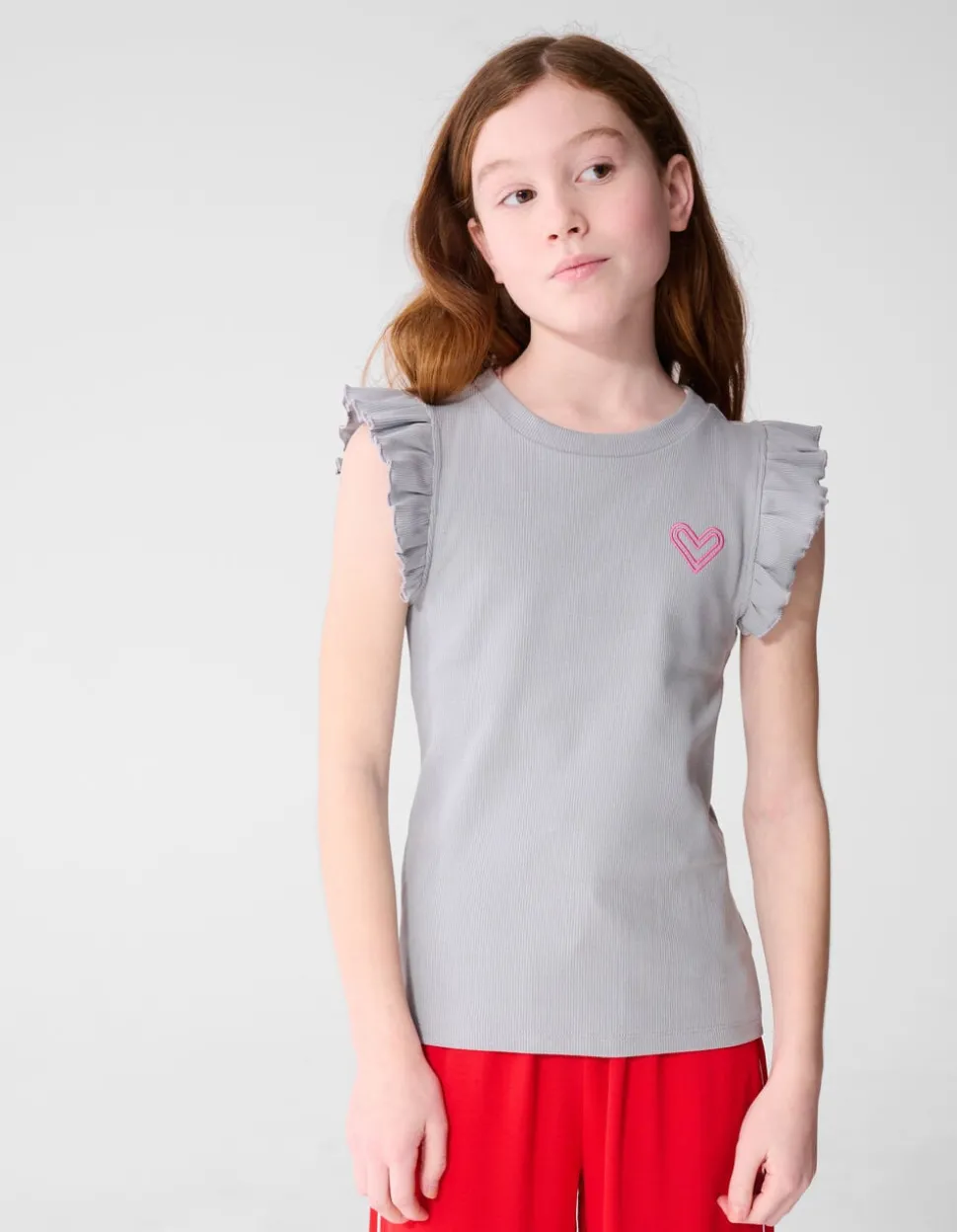 Ruffle Heart Top Lichtgrijs
