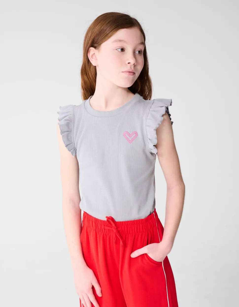 Ruffle Heart Top Lichtgrijs