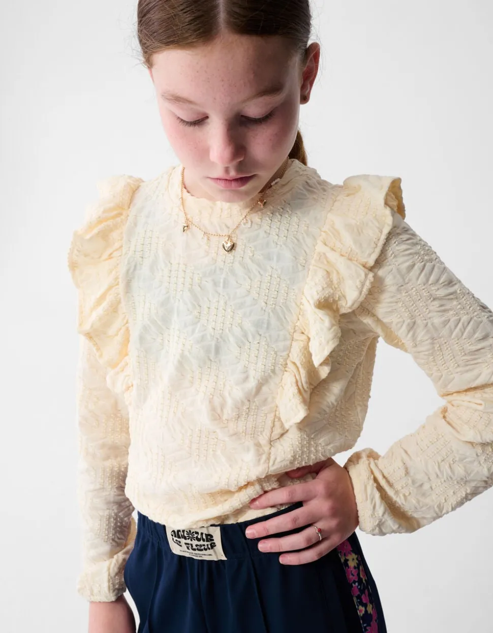 Ruffle Longsleeve Top Gebroken Wit