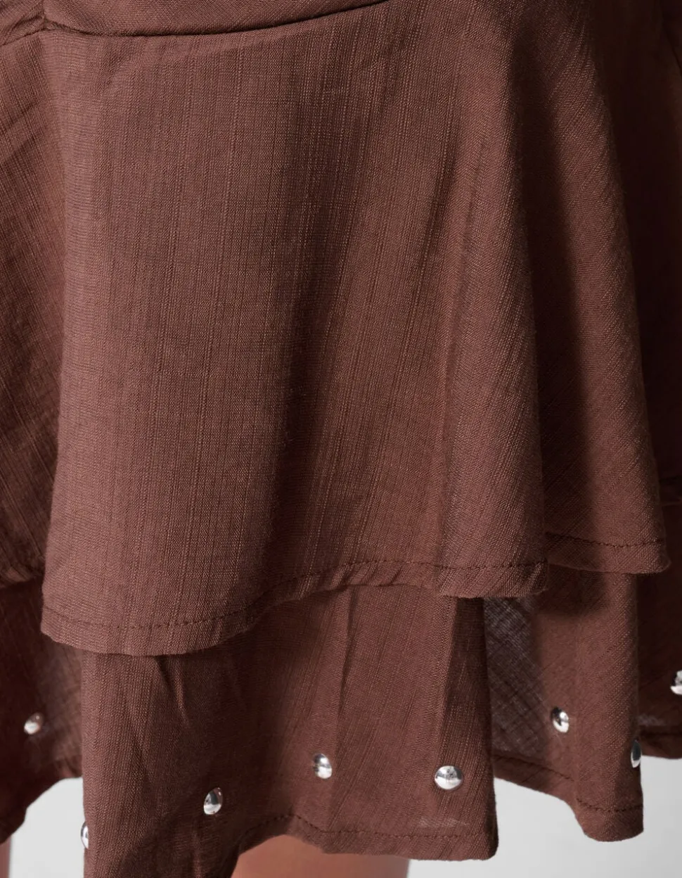 Ruffle Stud Rok Bruin