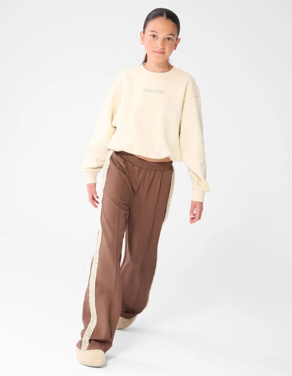 Ruffle Tape Wide Leg Fit Broek Bruin