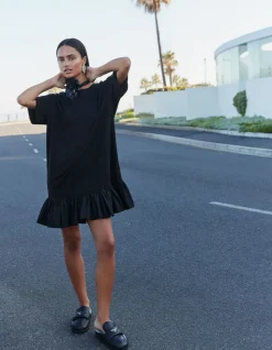 Ruffle T-shirt Mini Jurk Zwart