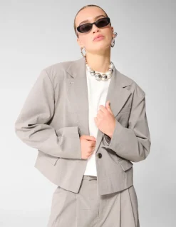 Ruiten Cropped Blazer Lichtgrijs