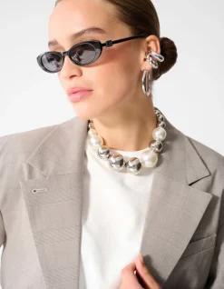 Ruiten Cropped Blazer Lichtgrijs