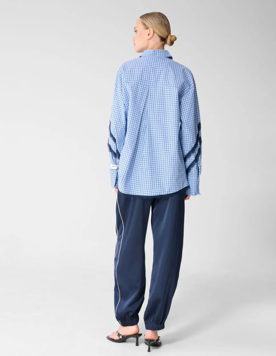 Satijnen Contrast Jogger Donkerblauw