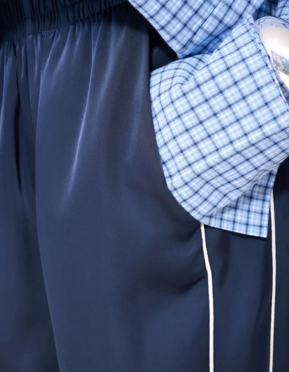 Satijnen Contrast Jogger Donkerblauw