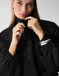 Satijnen Half Zip Top Zwart