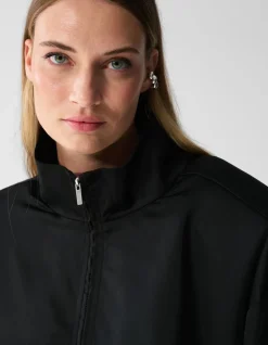 Satijnen Half Zip Top Zwart