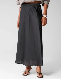 Satijnen Maxi Rok Zwart
