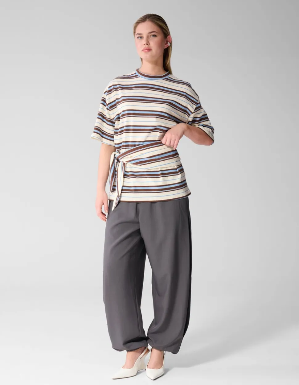 Scarf Striped T-shirt Gebroken Wit