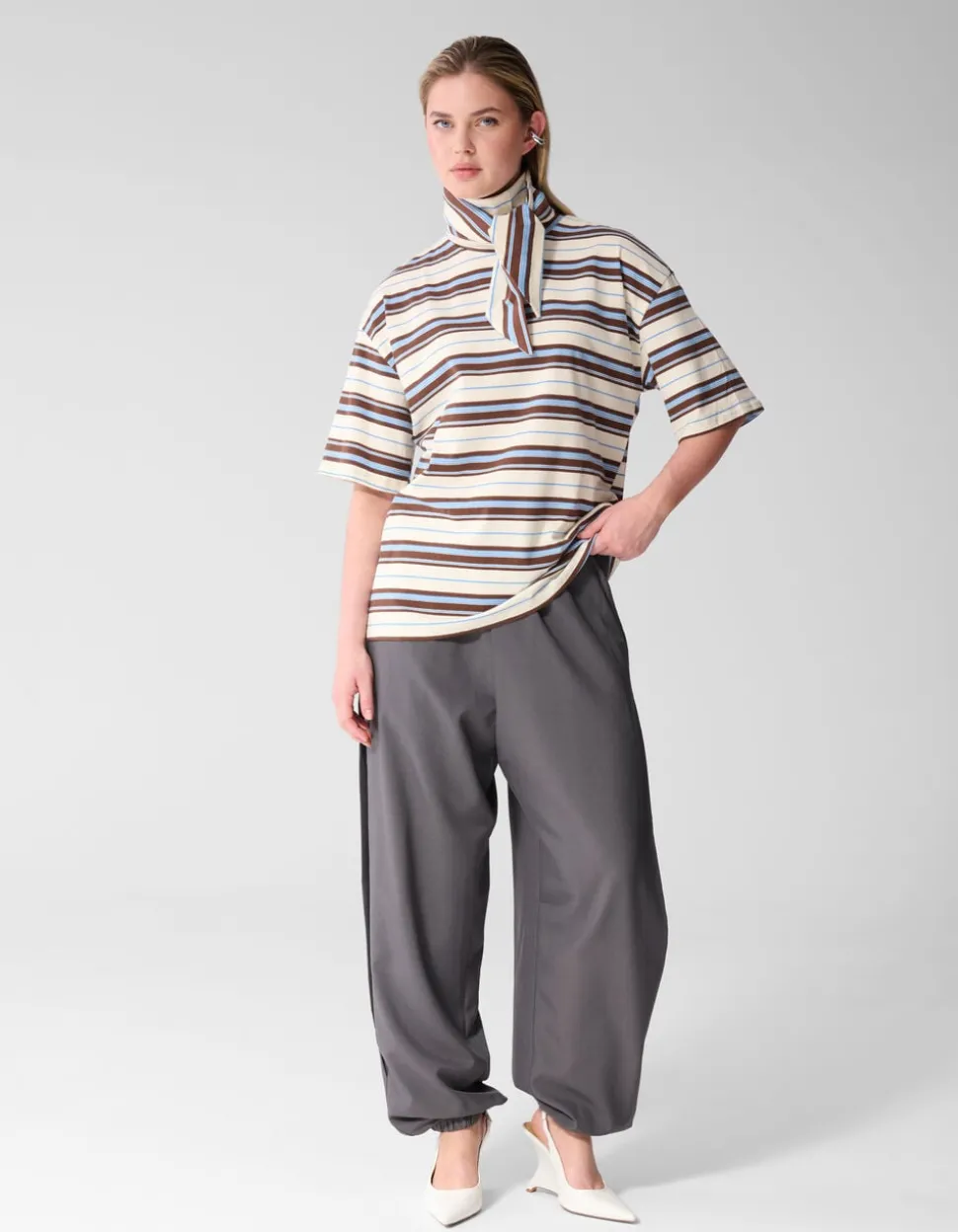 Scarf Striped T-shirt Gebroken Wit