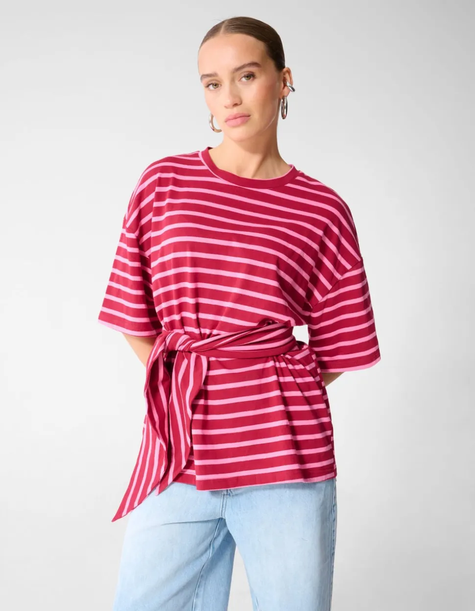 Scarf Striped T-shirt Roze/Rood