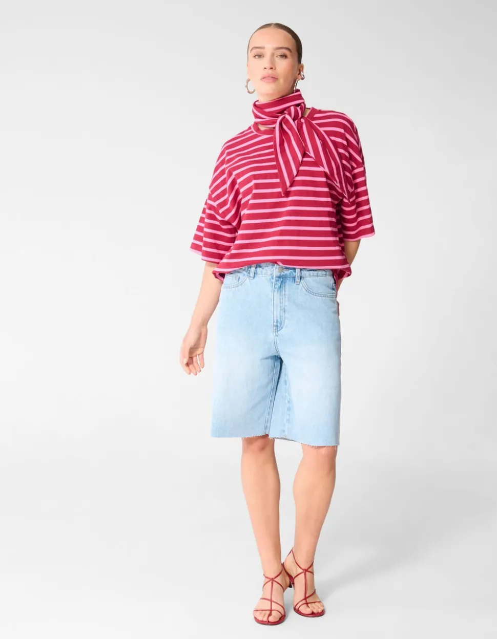 Scarf Striped T-shirt Roze/Rood