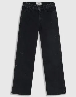 Shiny Heart Wide Leg Fit Jeans Zwart