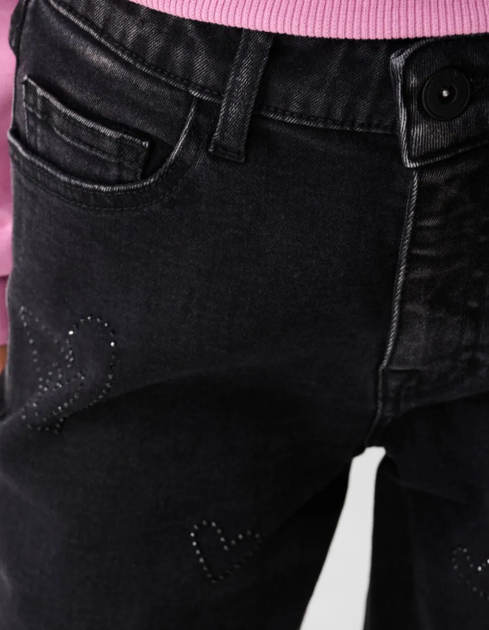 Shiny Heart Wide Leg Fit Jeans Zwart
