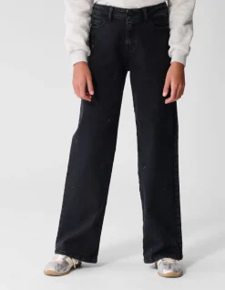 Shiny Wide Leg Fit Jeans Zwart