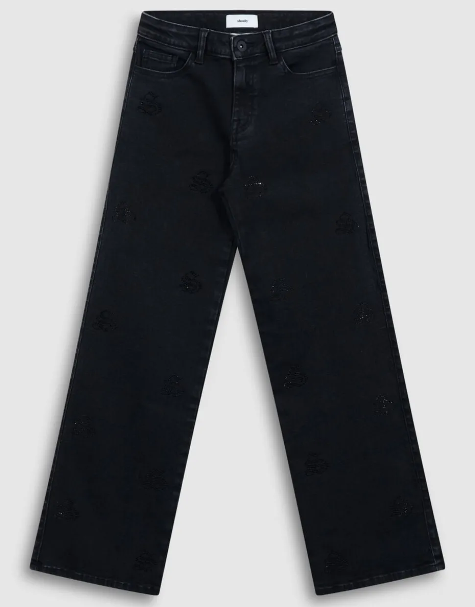 Shiny Wide Leg Fit Jeans Zwart