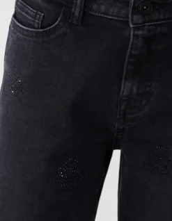 Shiny Wide Leg Fit Jeans Zwart