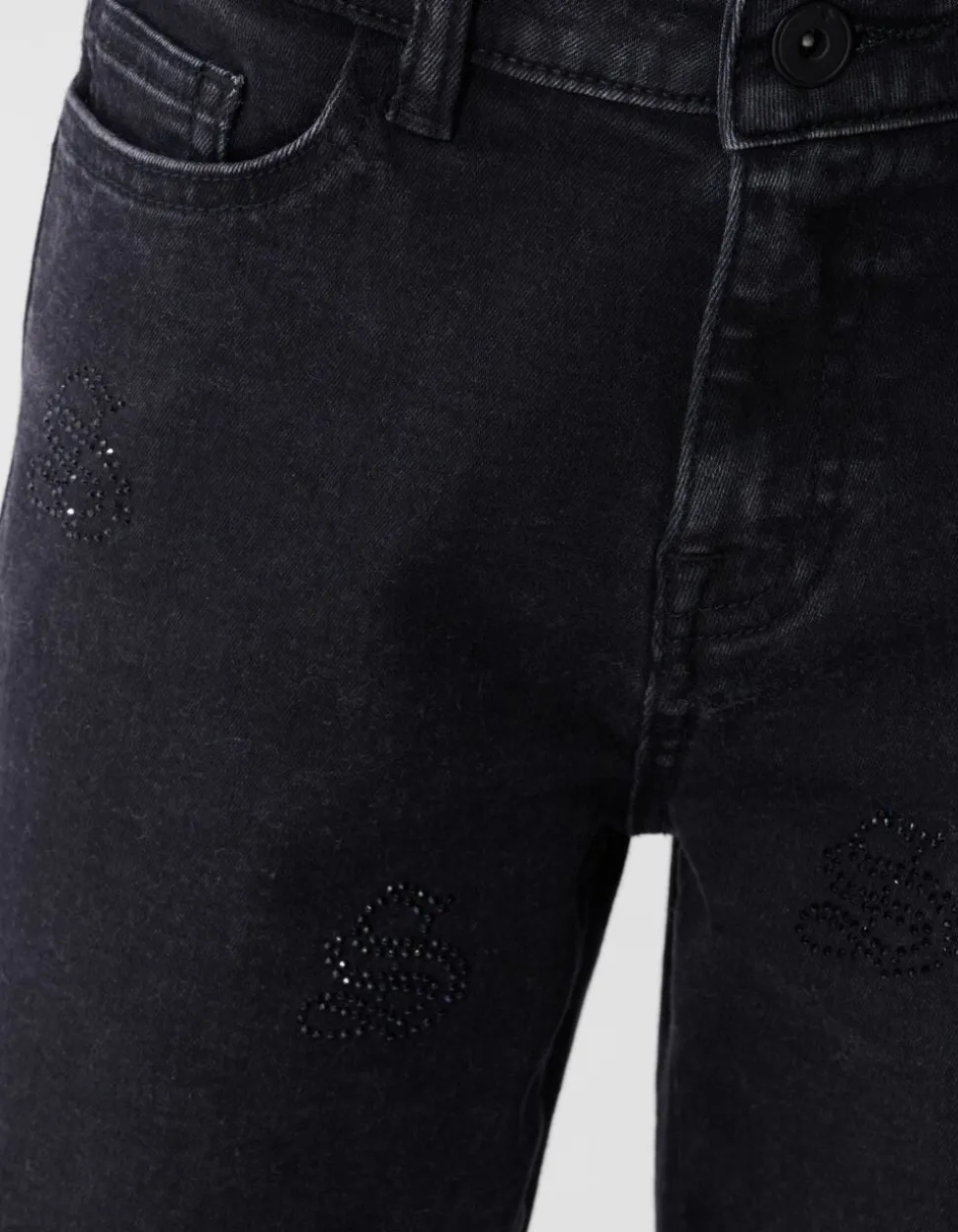 Shiny Wide Leg Fit Jeans Zwart