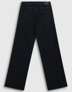 Shiny Wide Leg Fit Jeans Zwart