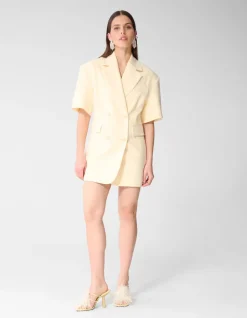 Short Sleeve Blazer Mini Jurk Lichtgeel