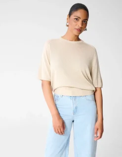 Shortsleeve Gebreide Glitter Trui Zand