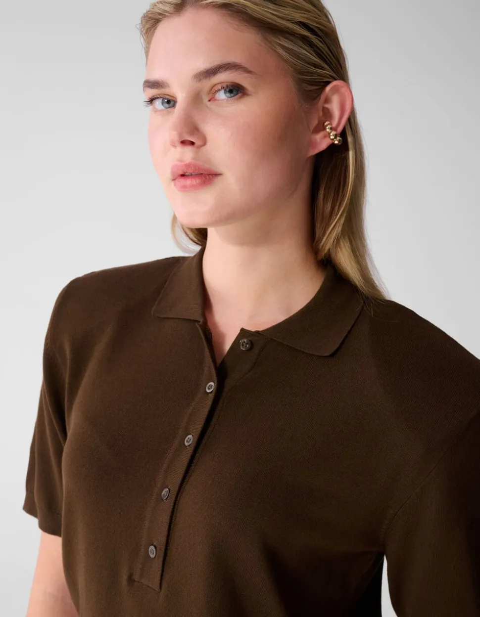 Shortsleeve Gebreide Polo Bruin