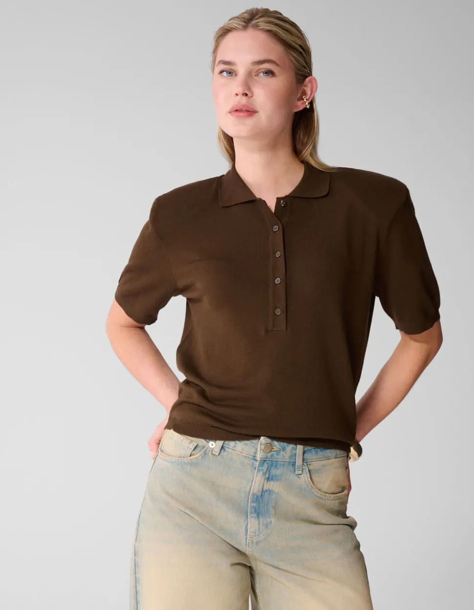 Shortsleeve Gebreide Polo Bruin