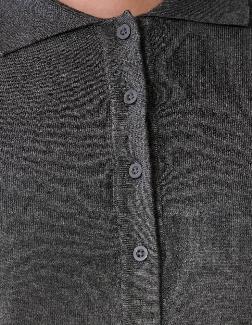 Shortsleeve Gebreide Polo Donkergrijs