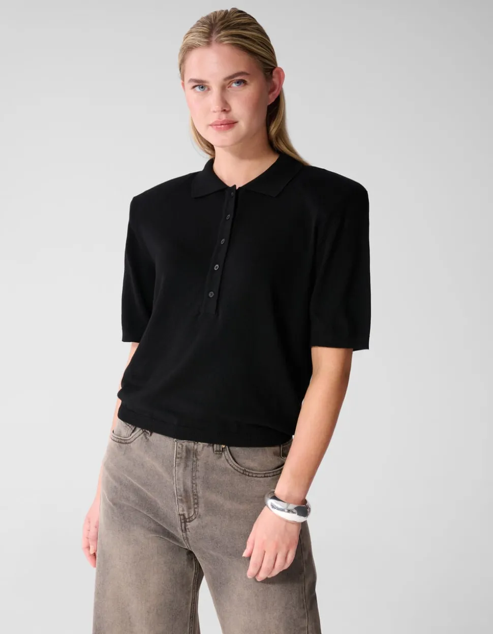 Shortsleeve Gebreide Polo Zwart