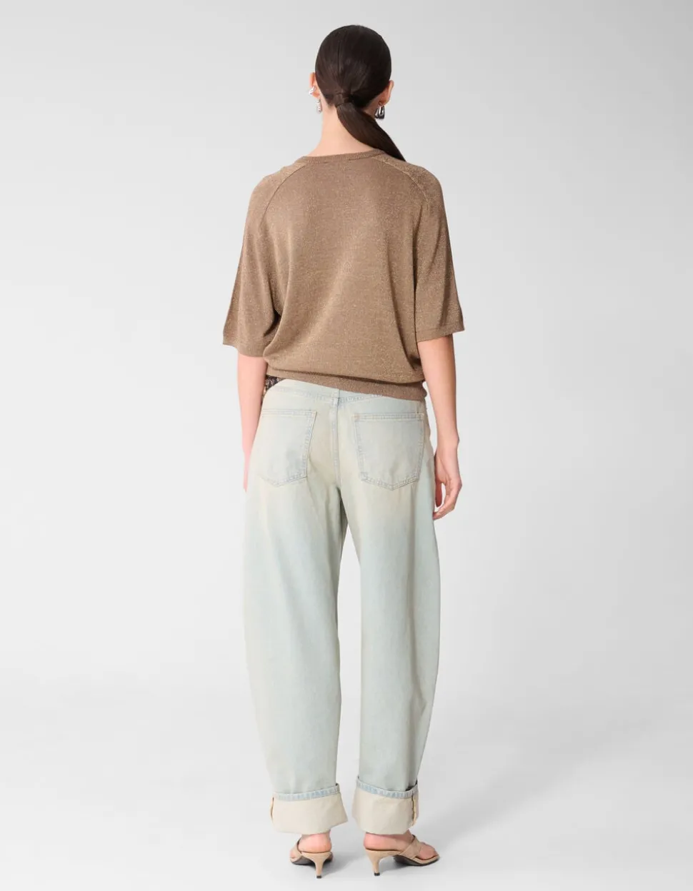 Short Sleeve Glitter Trui Bruin