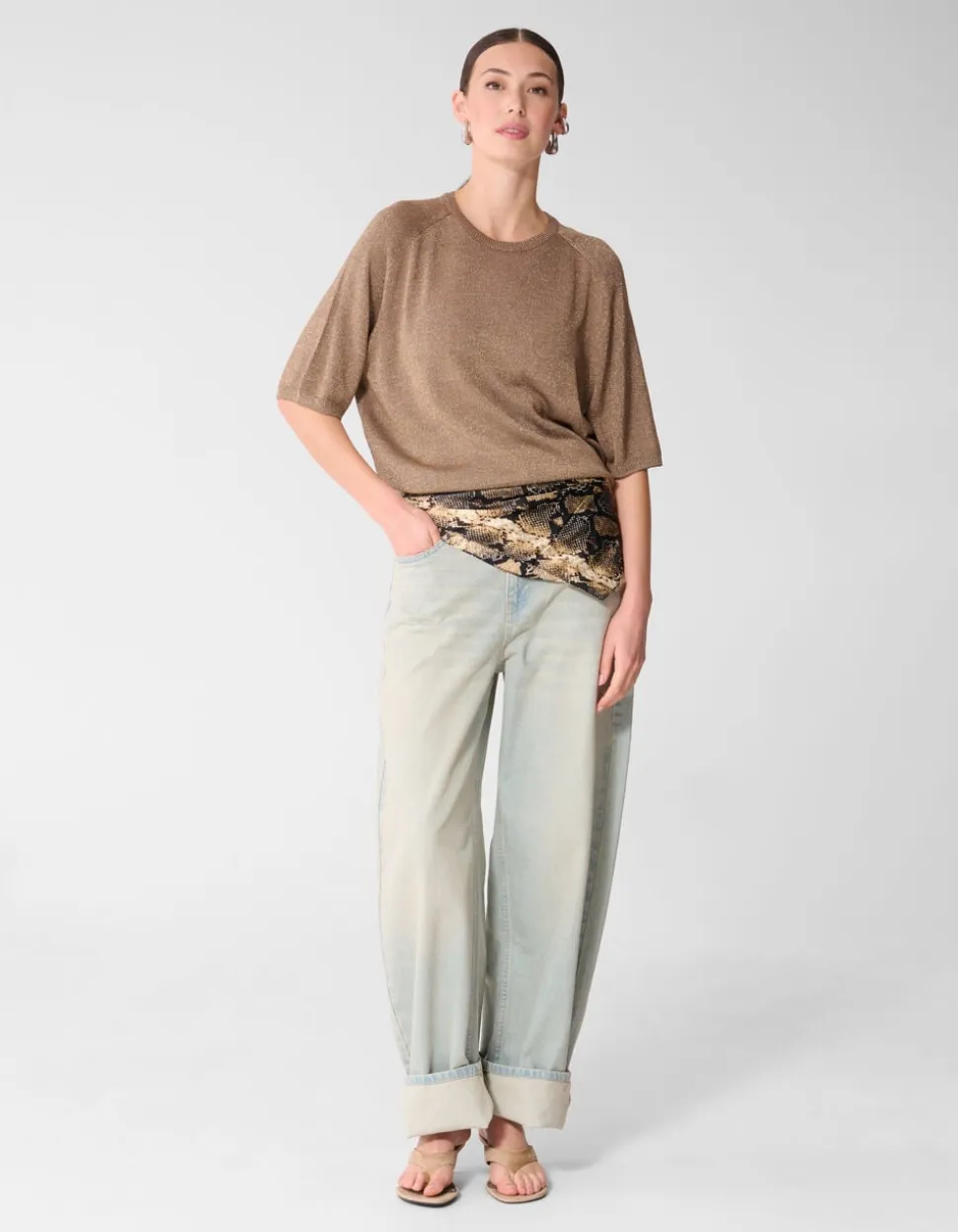 Short Sleeve Glitter Trui Bruin