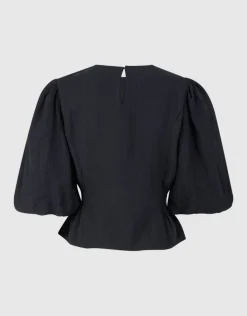 Smock Puff Top Zwart