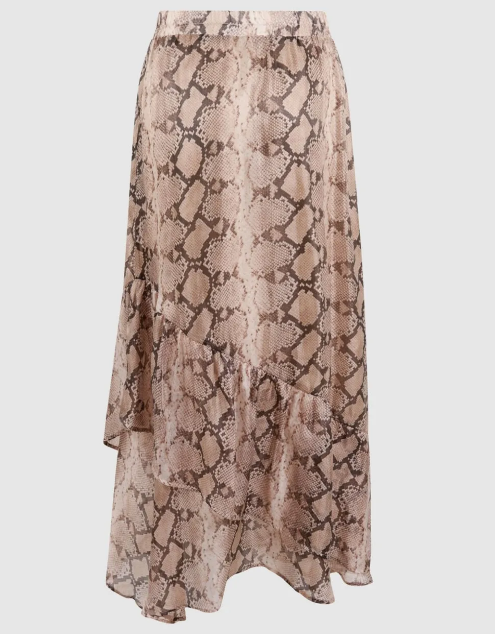 Snake Ruffle Maxi Rok Lichtbruin