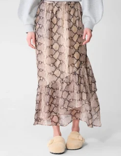 Snake Ruffle Maxi Rok Lichtbruin
