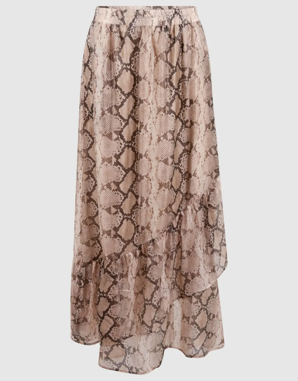 Snake Ruffle Maxi Rok Lichtbruin