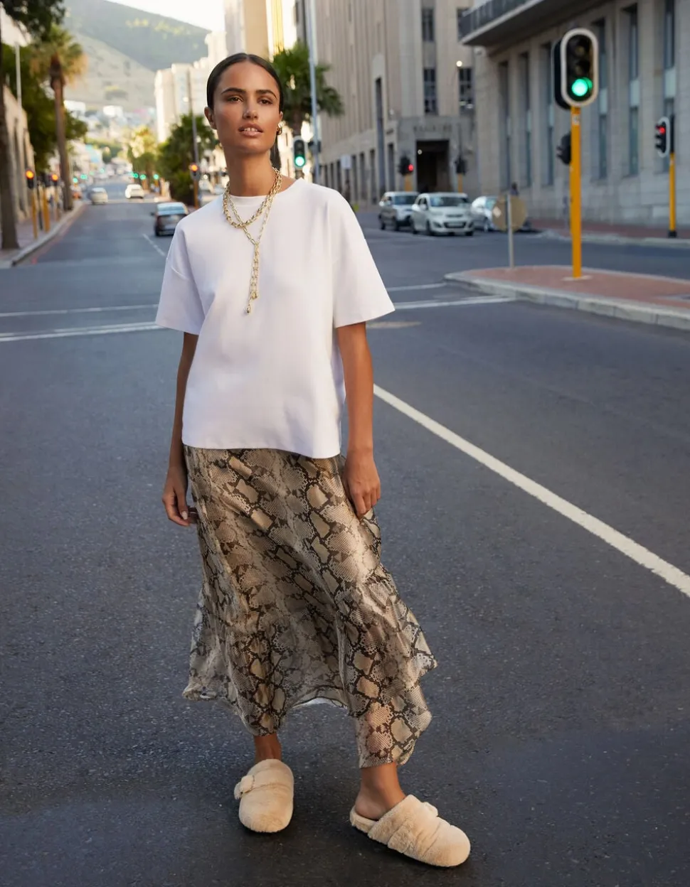 Snake Ruffle Maxi Rok Lichtbruin