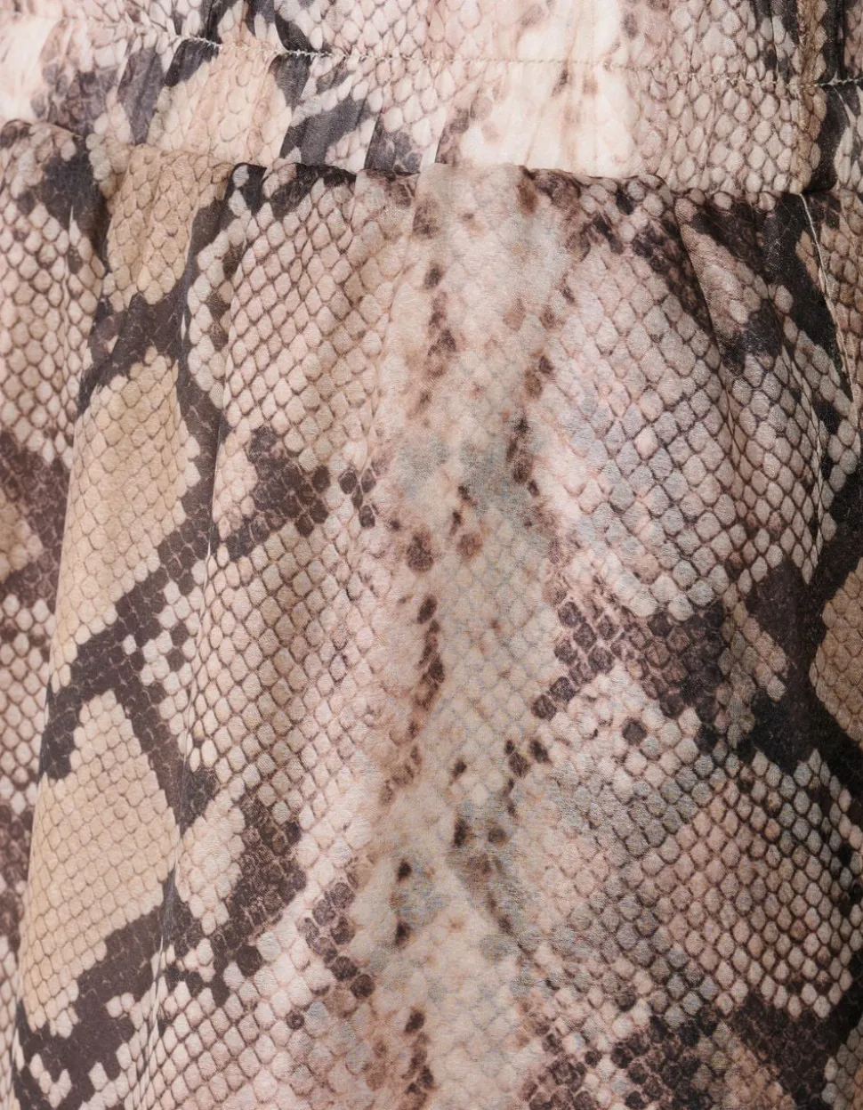 Snake Ruffle Maxi Rok Lichtbruin
