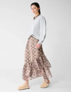 Snake Ruffle Maxi Rok Lichtbruin