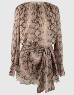 Snake Ruffle Mini Jurk Lichtbruin