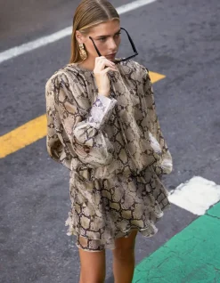 Snake Ruffle Mini Jurk Lichtbruin