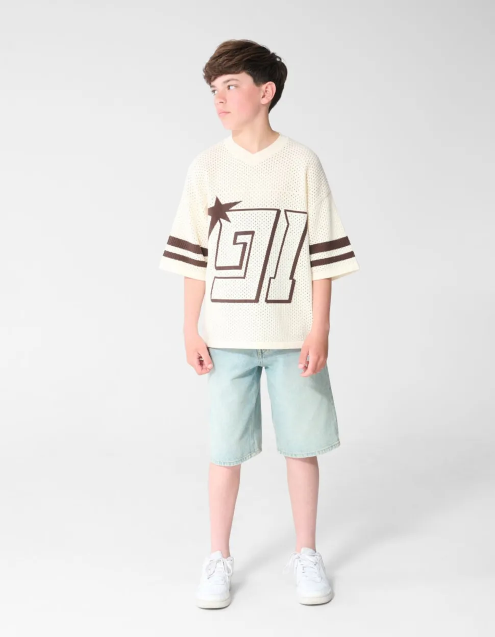 Sporty Gebreid T-shirt Gebroken Wit