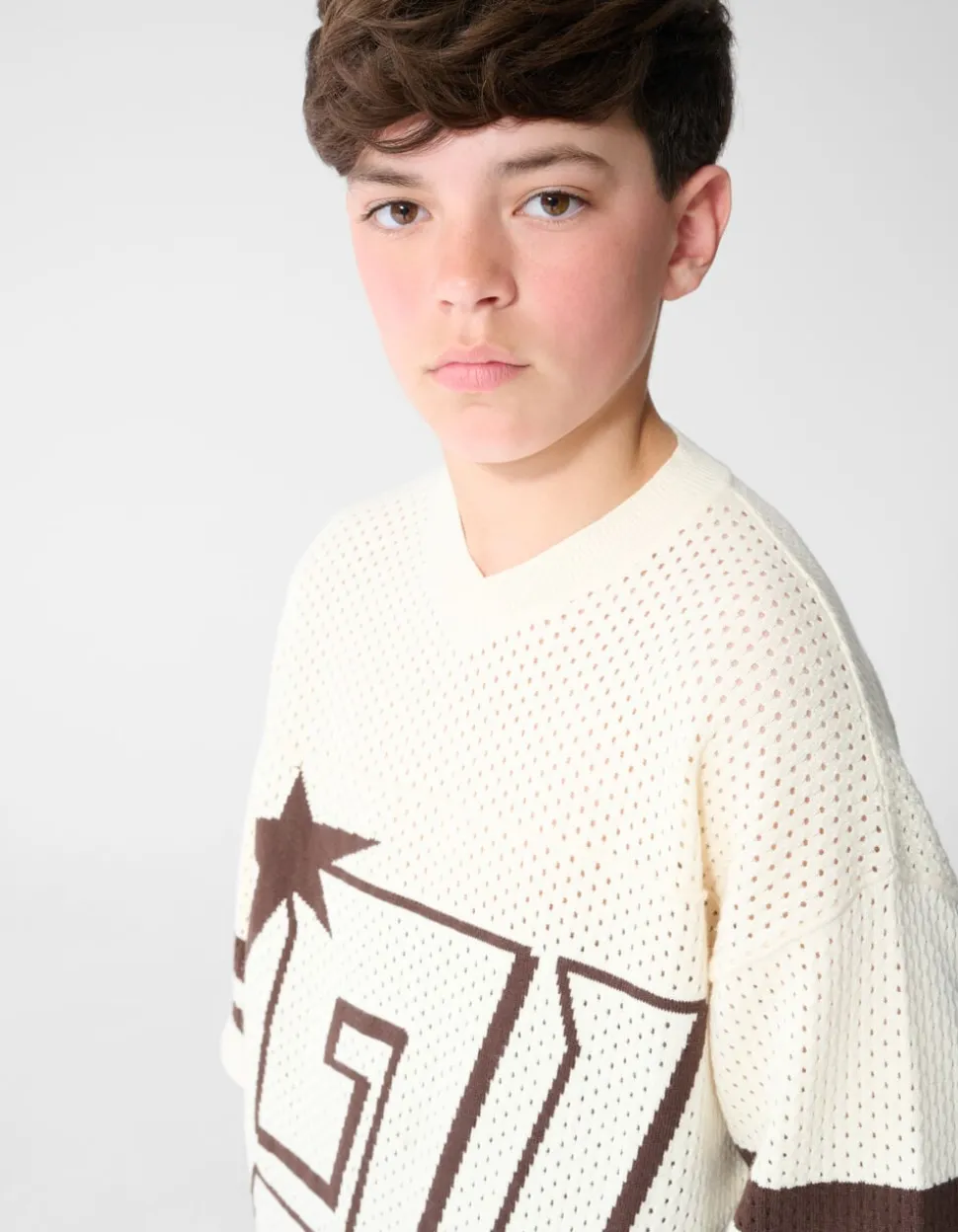 Sporty Gebreid T-shirt Gebroken Wit