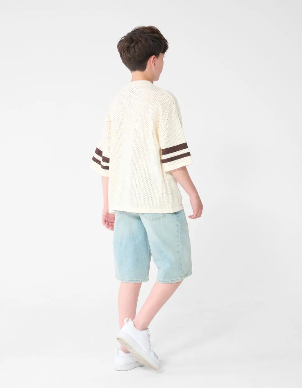 Sporty Gebreid T-shirt Gebroken Wit